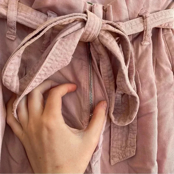 Anthropologie Blythe Wide Leg Pants Paper Bag Tie Waist Light Pink Bow 2 - Picture 8 of 15